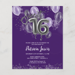 Papier Silver Sweet 16 Ballons Anniversaires Invitations