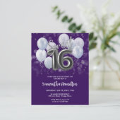 Papier Silver Sweet 16 Ballons Purple Budge Invitation (Debout devant)