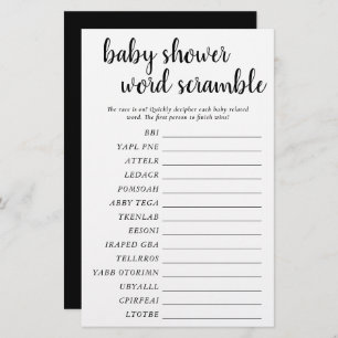 Papier Simple Bébé Mot Scramble   Black White Game Card
