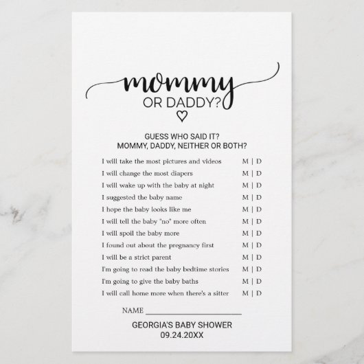 Papier Simple Black Calligraphy Momie ou papa jeu (Devant)