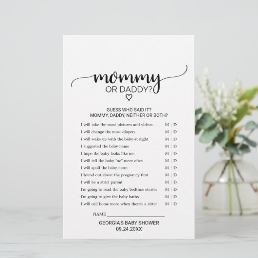 Papier Simple Black Calligraphy Momie ou papa jeu (Debout devant)