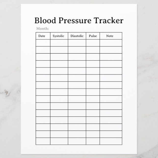 Papier Simple Blood Pressure Tracker Sheet (Devant)