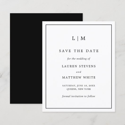 Papier Simple Budget Mariage Noir Blanc Save the Date (Devant / Derrière)