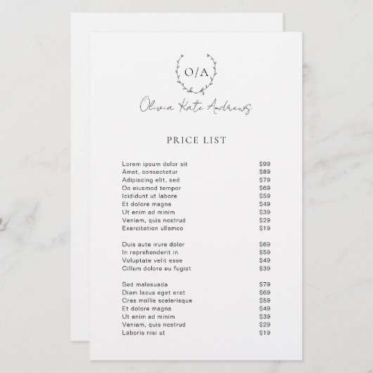 Papier Simple classique Monogramme Wreath Élégant (Devant / Derrière)