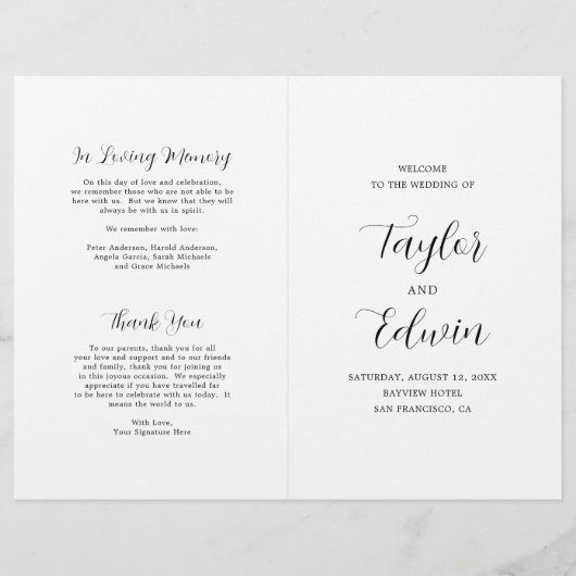 Papier Simple Contemporary Modern Folded Wedding Programm (Devant)