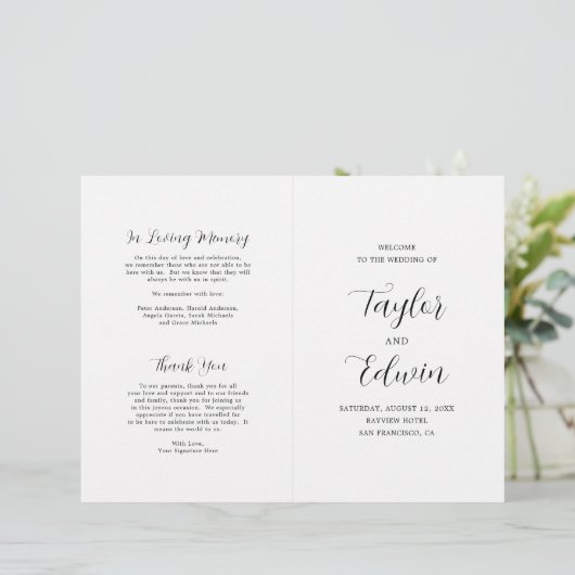 Papier Simple Contemporary Modern Folded Wedding Programm (Debout devant)