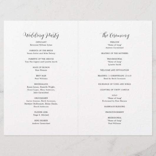 Papier Simple Contemporary Modern Folded Wedding Programm (Dos)