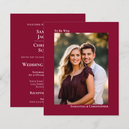 Papier Simple Cranberry Red BUDGET Mariage Photo Invitati (Devant / Derrière)