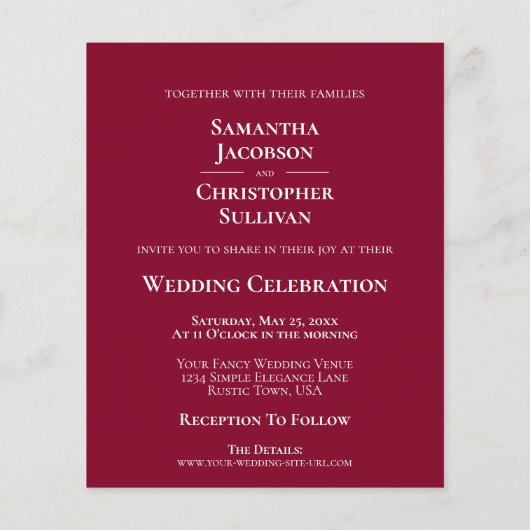 Papier Simple Cranberry Red BUDGET Mariage Photo Invitati (Dos)