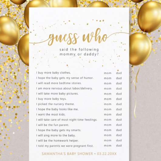 Papier Simple Devis Qui baby shower jeu