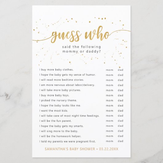 Papier Simple Devis Qui baby shower jeu (Devant)