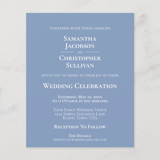 Papier Simple Dusty Blue BUDGET Mariage Photo Invitation (Dos)