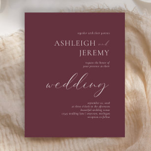 Papier Simple Elegant Burgundy Mariage de script blanc