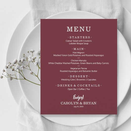 Papier Simple Élégant Dîner de Mariage Bordeaux
