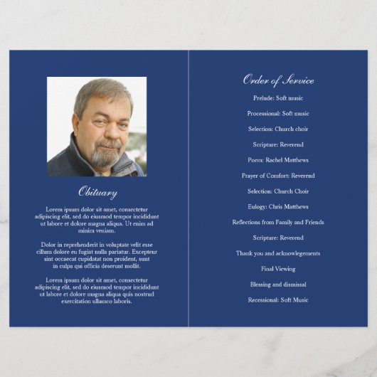 Papier Simple Elegant Marine Blue Modern Funeral Programm (Dos)