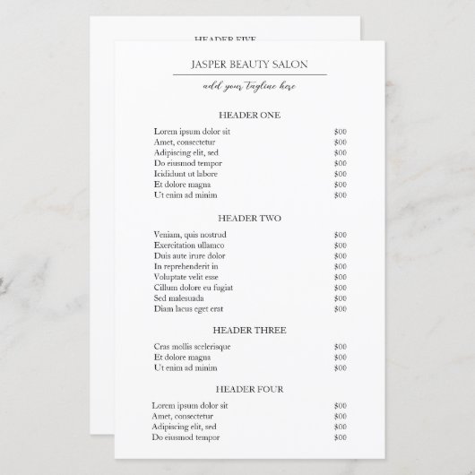 Papier Simple Élégant Minimal Moderne Tarifs d'entreprise (Devant / Derrière)