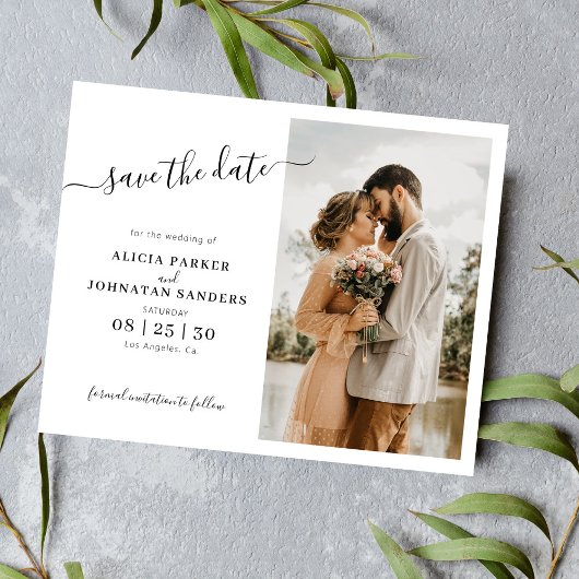 Papier Simple élégant script photo mariage à retenir la d