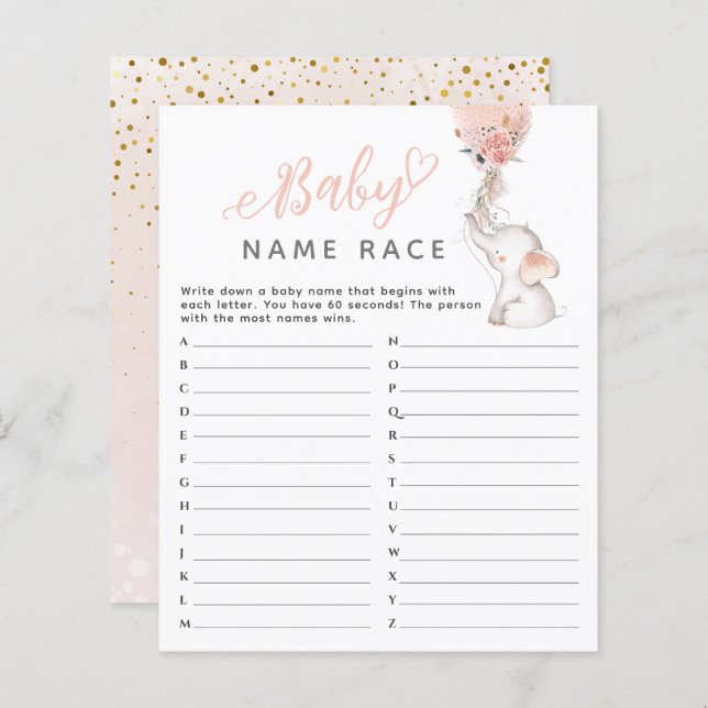 Papier Simple Elephant & Balloon Baby shower Jeu (Devant / Derrière)