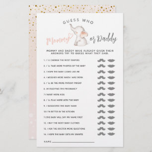 Papier Simple Elephant & Balloon Girl Baby shower jeu