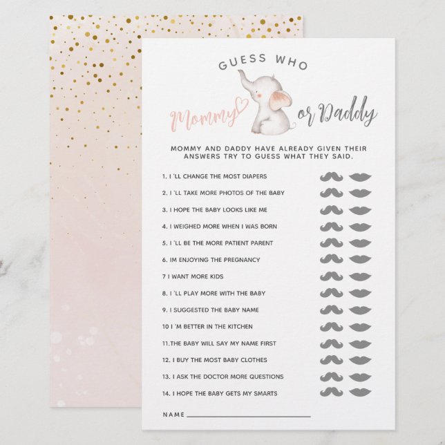 Papier Simple Elephant & Balloon Girl Baby shower jeu (Devant / Derrière)