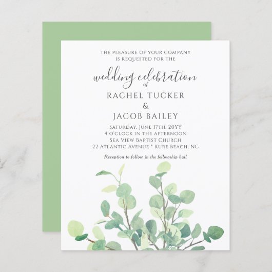 Papier Simple Faire-part de mariage de verdure Eucalyptus (Devant / Derrière)