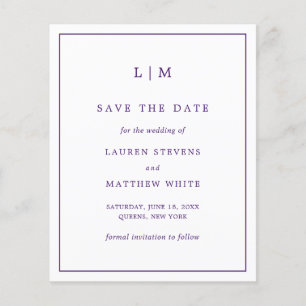 Papier Simple Faire-Part de Mariage Économique Violet Épa