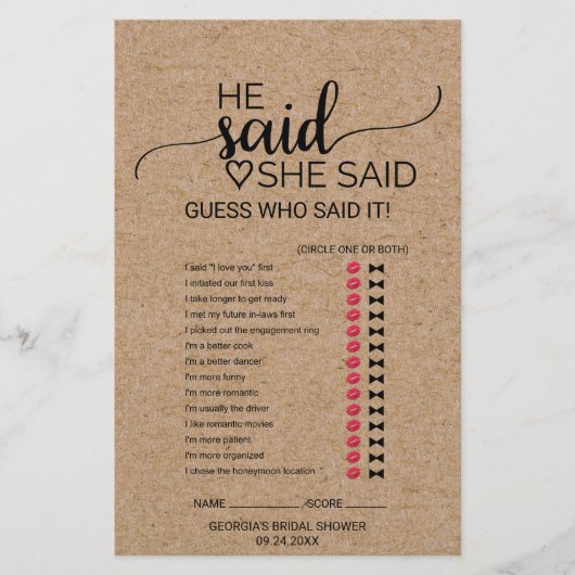 Papier Simple Faux Kraft jeu de Il a dit, Elle a dit (Devant)