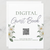 Papier Simple Floral Digital Guest Book QR Code Sign (Devant / Derrière)
