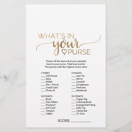 Papier Simple Gold Calligraphy What's In Your Purse Game (Dos)