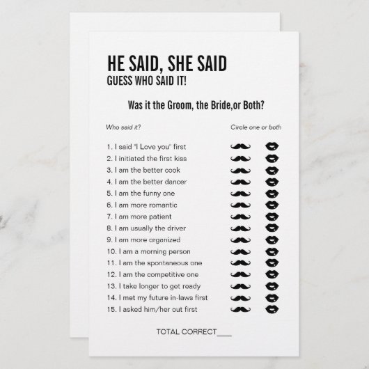 Papier Simple Il A Dit Qu'Elle A Dit Fête des mariées Gam (Devant / Derrière)