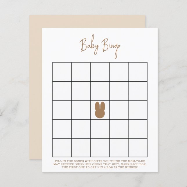 Papier Simple jeu de bingo de Baby shower de lapin (Devant / Derrière)