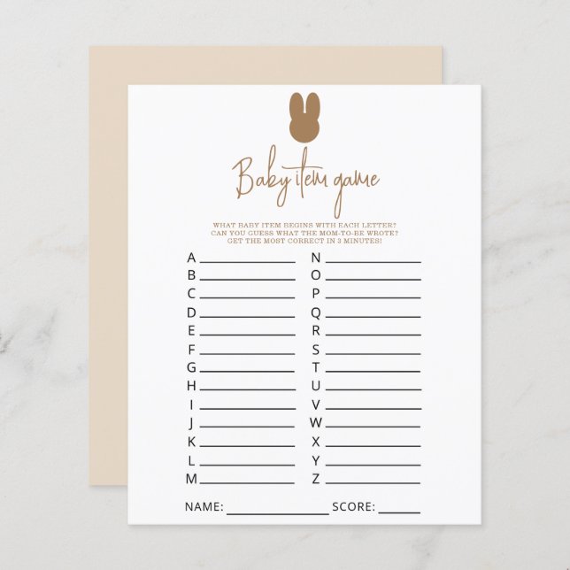 Papier Simple lapin Baby Item Jeu. Jeu baby shower (Devant / Derrière)