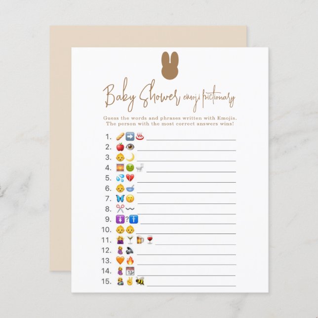Papier Simple lapin Emoji jeu d'image baby shower (Devant / Derrière)