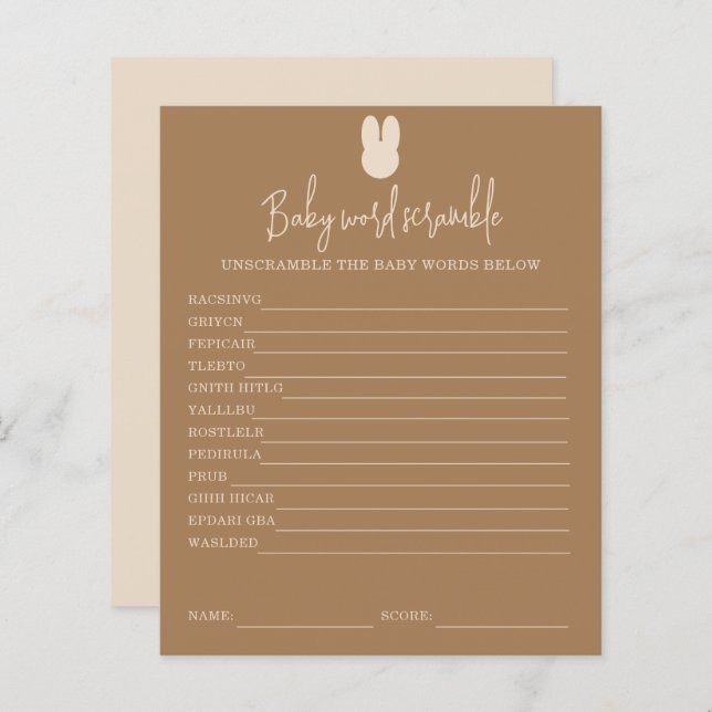 Papier Simple lapin Mot Bébé Scramble | Jeu Baby shower (Devant / Derrière)