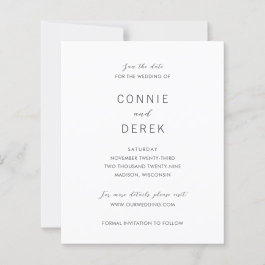 Papier Simple Mariage Budget Moderne Date de Sauvegarde (Devant)