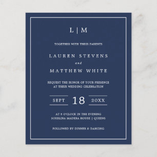 Papier Simple Marine Blue Monogramme Budget Mariage Invit