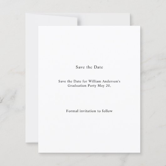Papier Simple modern photo Graduation Save the Date card (Dos)