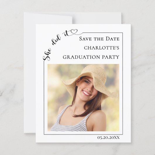 Papier Simple modern photo Graduation Save the Date card (Devant)