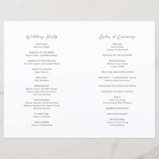 Papier Simple Modern Wedding Program (Dos)
