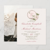 Papier Simple Monogramme Blush Pink Peony Mariage Invite (Devant / Derrière)