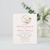 Papier Simple Monogramme Blush Pink Peony Mariage Invite (Debout devant)