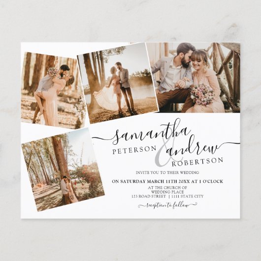 Papier Simple noir blanc script 5 photos budget mariage (Dos)