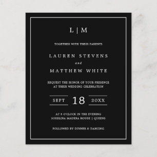 Papier Simple Noir Monogramme - Invitation au mariage bud