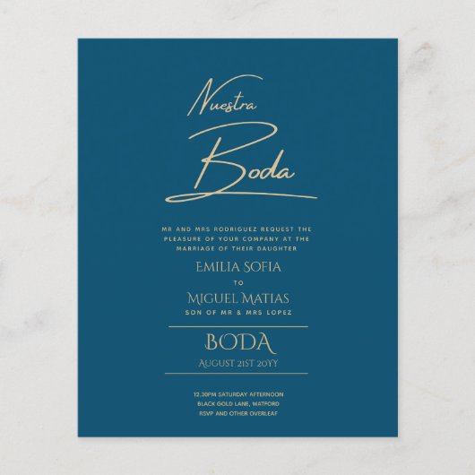 Papier Simple Nuestra BODA Mariage espagnol Texte seuleme (Devant)