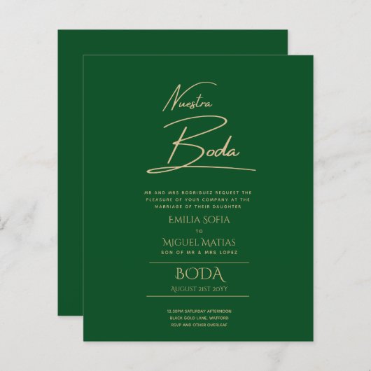 Papier Simple Nuestra BODA Mariage espagnol Texte seuleme (Devant / Derrière)