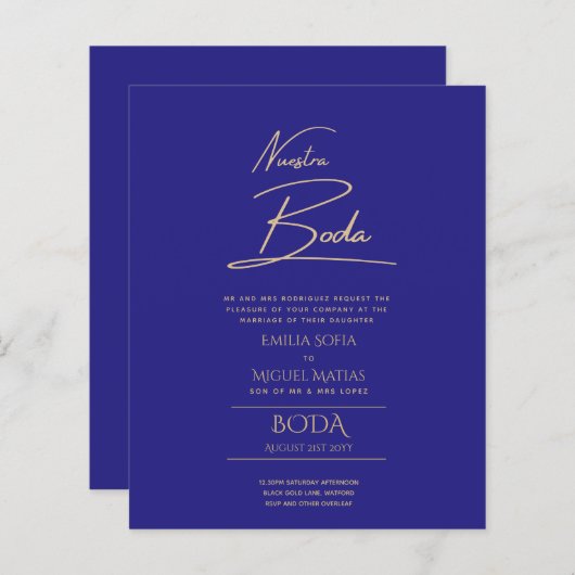 Papier Simple Nuestra BODA Mariage espagnol Texte seuleme (Devant / Derrière)