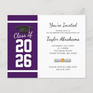Papier Simple Purple White Graduation Invitation
