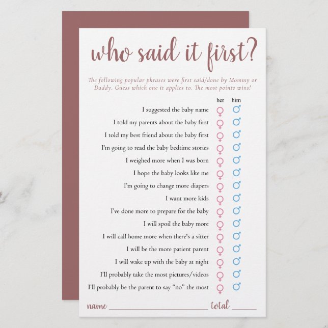 Papier Simple Qui L'A Dit Le Premier | Mauve Pink Game Ca (Devant / Derrière)