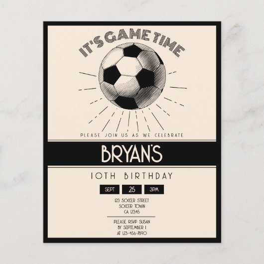 Papier Simple Retro Black Soccer Budget Anniversaire Invi (Devant)
