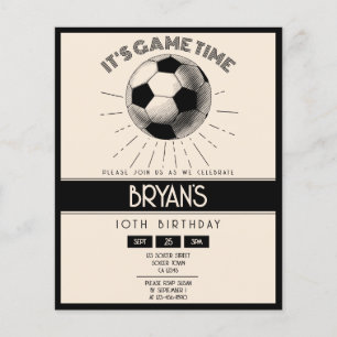 Papier Simple Retro Black Soccer Budget Anniversaire Invi